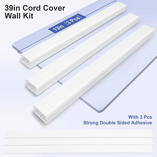 39in Cord Covers for Wires on Wall, YCLYC Wall Cord Cover, Large TV Cable Hider Wall Kit, White TV Cord Hider for Wall Mounted TV, Electrical Cable Raceway Cord Organizer, 3 X L13in W1.2 H0.7