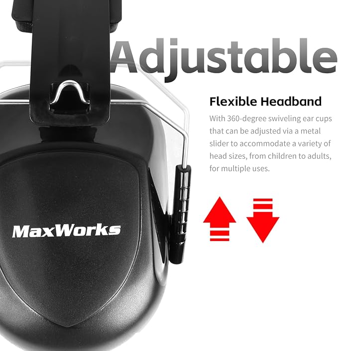 MaxWorks Safety Ear Muffs NRR 26dB Noise Reduction Hearing Protection Foldable and Adjustable Ear Defenders for Construction Shooting and Loud Environments (51073)