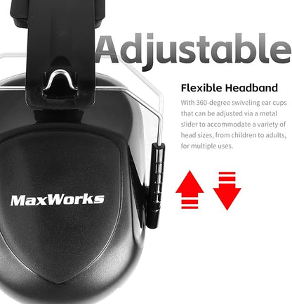 MaxWorks Safety Ear Muffs NRR 26dB Noise Reduction Hearing Protection Foldable and Adjustable Ear Defenders for Construction Shooting and Loud Environments (51073)