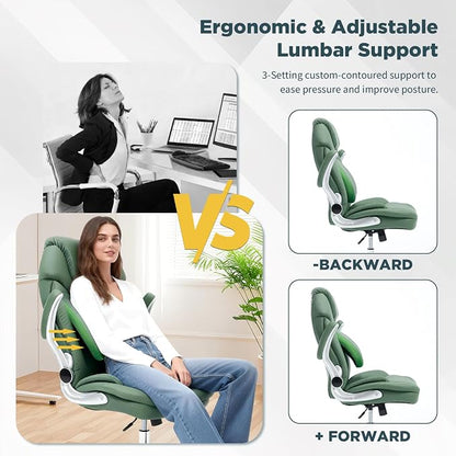 Comfortable Office Desk Chair for Low Back Pain Wide Seat Criss Cross Chair, Green