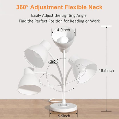 Desk Lamp for Home Office - LED Desk Lamp with Wireless Charger, 3 Color Modes Dimmable Eye-Caring Study Reading Desk Light, Small Flexible Arm Table Lamp for College Dorm Room Bedside, White