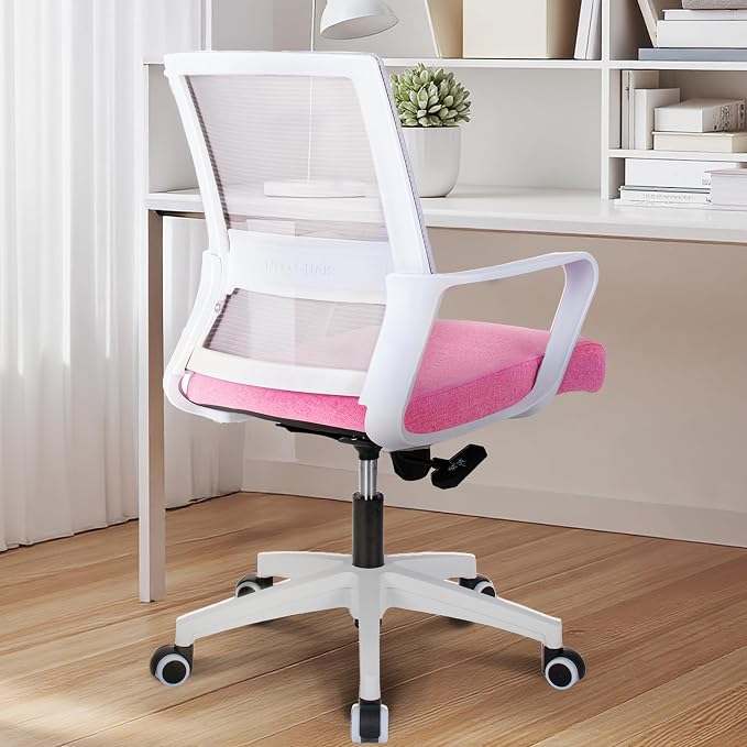 NEO CHAIR Office Desk Chair Gaming Computer Chair Ergonomic Mesh Mid Back with Rolling Wheels Lumbar Support Comfy Swivel Adjustable for Home (Pink)