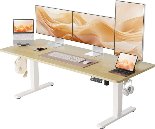 YIHAYO Low Height Adjustable Desk, Lifts 18.1-28.3 Inches, Electric Standing Desk for Short People, 60 x 24 Inches Computer Table with Splice Board for Home Office, Natural