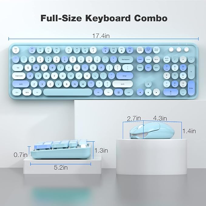Dilter Wireless Keyboard and Mouse Combo, 104 Keys Full-Sized Typewriter Keyboards, 2.4 GHz USB Receiver Plug and Play, for Windows, PC, Laptop, Desktop (Blue Colorful)