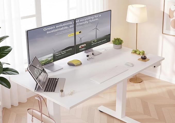 YDN Electric Standing Desk Adjustable Height, 40 x 24 Inches Sit Stand up Desk with Memory Presets & Cable Management, Home Office Desk for Office & Computer Workstation, White Frame/White Top