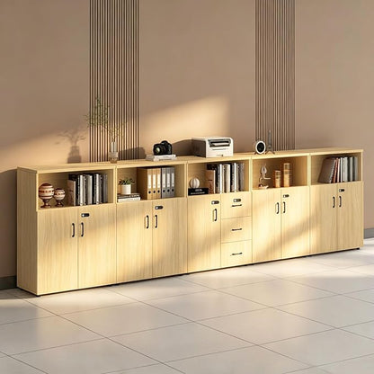 File Cabinet with Password Lock, Wood Lateral Filing Cabinet for Letter/A4 Files, 3 Drawer with Door, Printer Stand with Open Shelves for Home Office