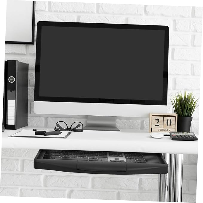 TEHAUX Under-Desk Keyboard Tray 20.67×9.06 in – Adjustable Slide-Out Drawer & Rotating Mouse Platform, Ergonomic Wrist Relief, Hidden Storage for Home Office & Gaming Desks