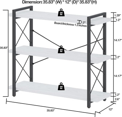 HCHQHS Bookshelf, 3-Tier Industrial Bookcase, Open Book Shelf, Freestanding Horizontal Bookshelves with Metal Frame