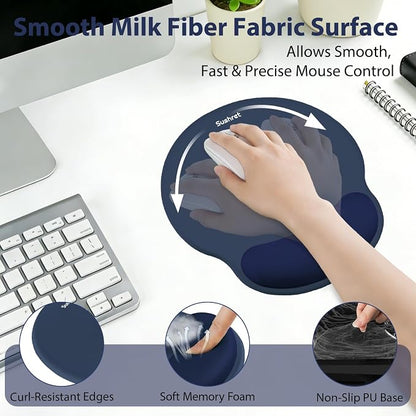 Sushret Mouse Pad and Keyboard Wrist Rest, 3-in-1 Gel Memory Foam Ergonomic Mouse Pad with Wrist Rest Set, Gaming Mousepad Arm Cushion Support for Computer Office Desk Accessories Cute Setup,Dark Blue