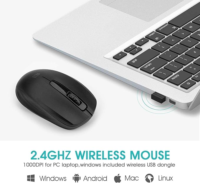 Rii Wireless Noiseless Mouse,2.4G Portable Computer Mice for PC, Laptop, Windows,Office Included Wireless USB dongle (Silent(Black)-New)