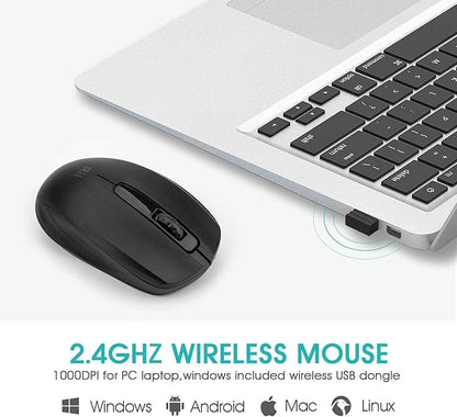 Rii Wireless Noiseless Mouse,2.4G Portable Computer Mice for PC, Laptop, Windows,Office Included Wireless USB dongle (Silent(Black)-New)
