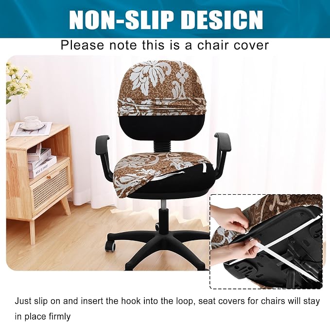 Smiry Stretch Printed Office Computer Chair Covers, Universal Washable Removable Desk Rotating Chair Slipcovers Protector, Seat + Backrest Cover - Brown and Blue