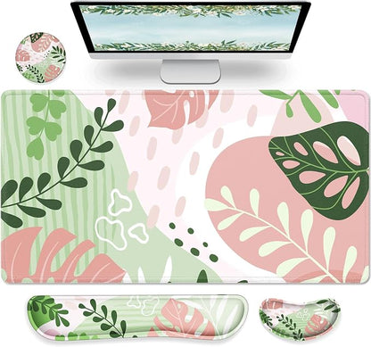Gimars 4 in 1 Mouse Pad and Keyboard Wrist Rest Set, Large Mouse Pad with Memory Foam Wrist Support Pad for Desk with Coaster, Easy Typing Pain Relief, Gaming Office Home, 31.5x12 inch, Morandi Pink