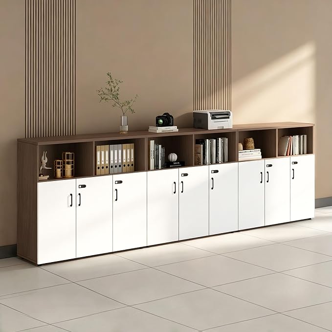 File Cabinet with Password Lock, Wood Lateral Filing Cabinet for Letter/A4 Files, 3 Drawer with Door, Printer Stand with Open Shelves for Home Office