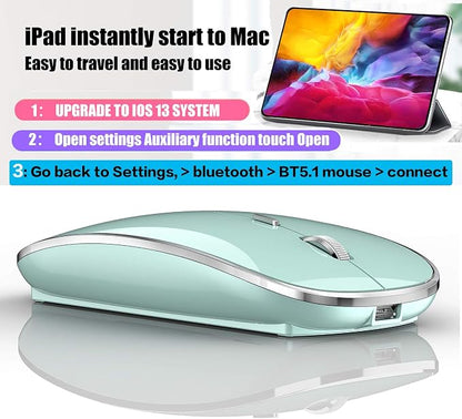 Rechargeable Bluetooth Mouse Wireless Bluetooth Mouse for iPad pro iPad Air Mac MacBook Pro MacBook Air Laptop Chromebook Windows HP DELL (Blue)