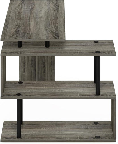 Furinno Moore L-Shape Computer Desk with 3-Tier Shelves, French Oak