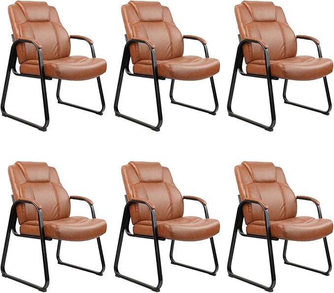 CLATINA Big & Tall 500 lb. Guest Chair, PU Leather Office Reception Chairs with Sled Base, Desk Chair No Wheels for Waiting Room Conference Lobby Computer Living Room, Brown, 6 Pack
