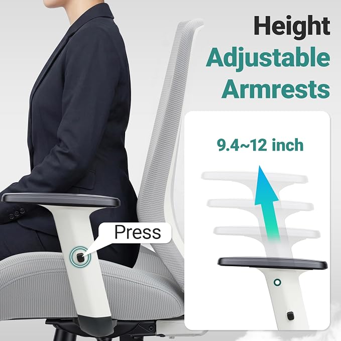 Big and Tall Home Office Desk Chair 400lb Capacity for Heavy People, Ergonomic Wide Mesh Desk Chair with Stepless Recline & Lock, 5.5" Thick Cushion, High Back, Adjustable Height & Armrests