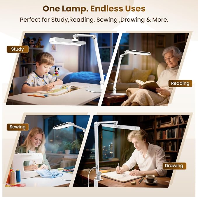 LIONVISON Desk Lamps for Home Office: 2 in 1 Eye-Caring LED Desk Lamp for Worker - 5 Color Temperature 10 Brightness Computer Light - CRI >97 Memory & Timer Func Desk Light for Office