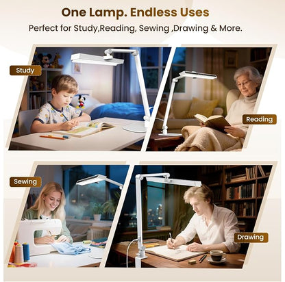 LIONVISON Desk Lamps for Home Office: 2 in 1 Eye-Caring LED Desk Lamp for Worker - 5 Color Temperature 10 Brightness Computer Light - CRI >97 Memory & Timer Func Desk Light for Office
