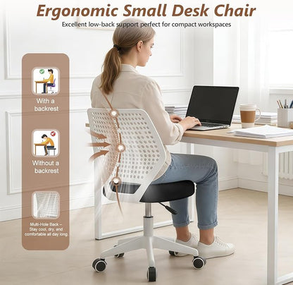 Small Office Chair with Wheels, Armless Desk Chair Height Adjustable Swivel Rolling Task Chair Breathable Mesh Ergonomic Computer Work Chair for Adult, Black and White