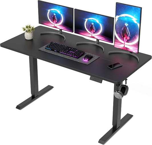 DESINO Standing Desk, 55 × 24 Inches Electric Height Adjustable, Sit and Stand Up, Computer Office Desk with Splice Board, Black Frame/Black TOP