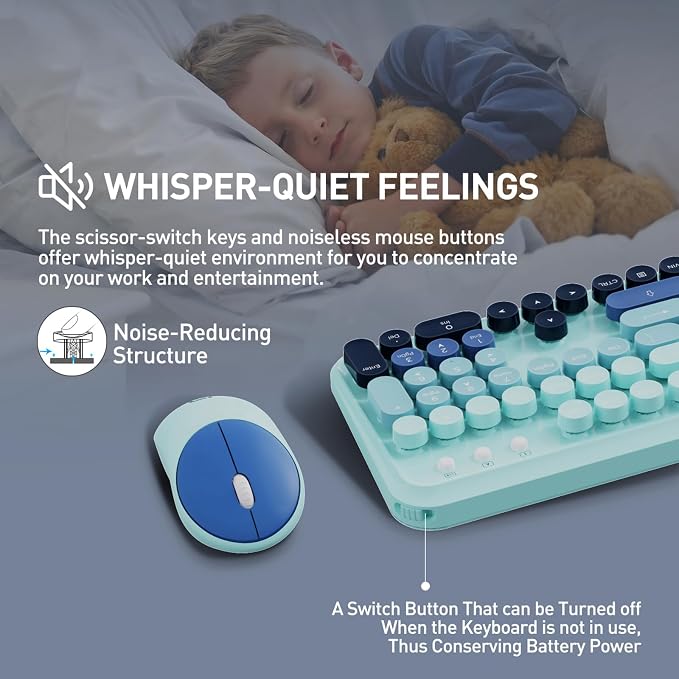 Wireless Keyboard and Mouse Combo, 2.4 GHz Wireless Full-Sized Typewriter with Round Keycaps, Mouse and Keyboard for Windows, Computer, Desktop, PC, Laptop (GradientBlue)
