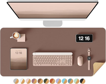 YSAGi Double-Sided Desk Pad, 31.5"x15.7"Leather Desk Mat, Eco Cork Desk Pad Protector,Large Mouse Pad,Waterproof Desk Blotter for Office/Home(Chocolate)