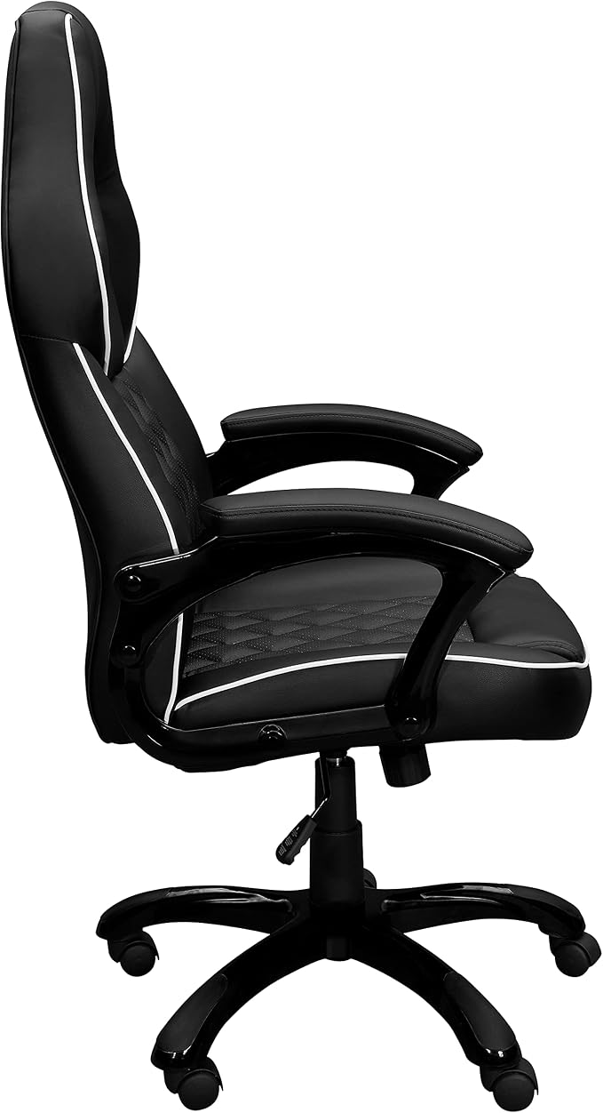 Techni Mobili PU Leather Executive Chair with Padded Armrests, Height Adjustable Racing Style Office Chair with Tilt Control, Black