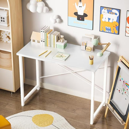 Sweetcrispy Computer Desk 31 Inch Home Office Desks for Small Spaces, Gaming Writing Study Work Table with Storage Bag and Headphone Hook for Bedroom, White