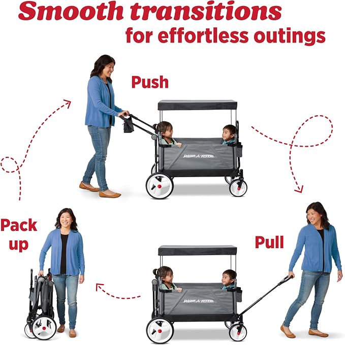 Radio Flyer City Luxe Stroll 'N Wagon, Ages 1+, 3-in-1 Push or Pull, Easy Fold, UV Canopy, 5-Point Harnesses, Front Caster & 12" Rear Wheels, Stroller Wagon, Amazon Exclusive