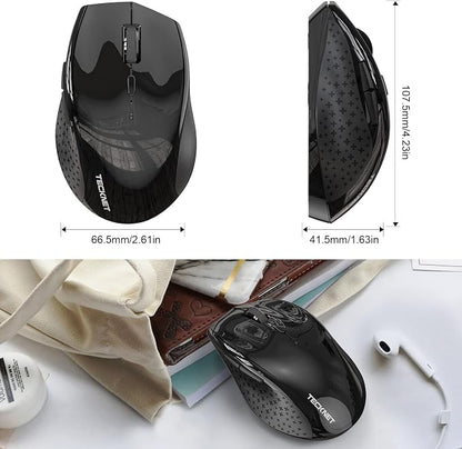 TECKNET Wireless Mouse, 2.4G Computer Mouse with 6-Level Adjustable 4800 DPI, 30 Months Battery, Ergonomic Grips, 6 Buttons Portable for PC, Chromebook, Mac - Carbon Black