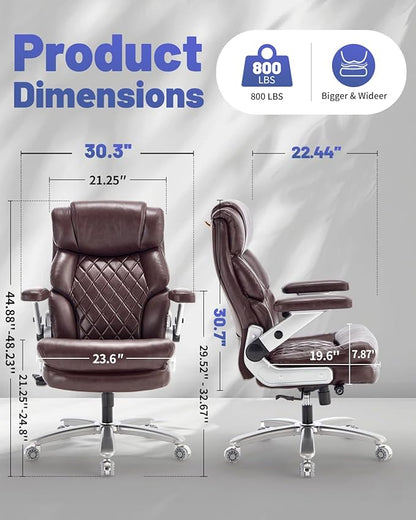 800LBS Big and Tall Office Chair for Heavy People, Heavy Duty Executive Chair with High Back, Extra Wide Seat and Adjustable Lumbar, Large Computer Desk Chair with 5D Flip Arms for Home Office