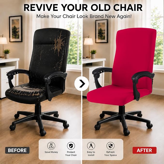Stretch Computer Office Chair Cover with Durable Zipper - Universal Washable Removable Spandex Rotating Boss Chair Slipcovers - Anti-dust Soft Desk Chair Seat Protector for Dogs, Cats, Pets