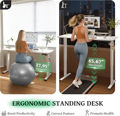 SIAGO Electric Standing Desk Adjustable - 55 x 24 Inch Sit Stand up Desk with 0.8 Inch Thick Tabletop - Adjustable Height Table with 3 Memory Preset, Cable Management for Home Office