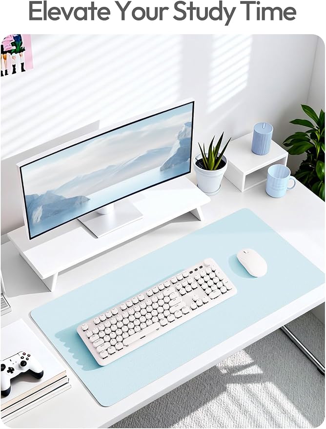 YSAGi Leather Desk Protector, Office Mat, Large Mouse Mat, Non-Slip PU Leather Blotter, Laptop Desk Mat, Waterproof Writing Pad for Office and Home(Baby Blue, 42" x 17.2")
