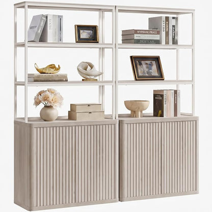 SICOTAS Book Shelf Fluted Bookshelf 71" Tall Bookcase with Doors Storage 5 Tier Mid Century Modern Bookshelves Large Shelves Metal Book Cases for Living Room Office Kitchen Library