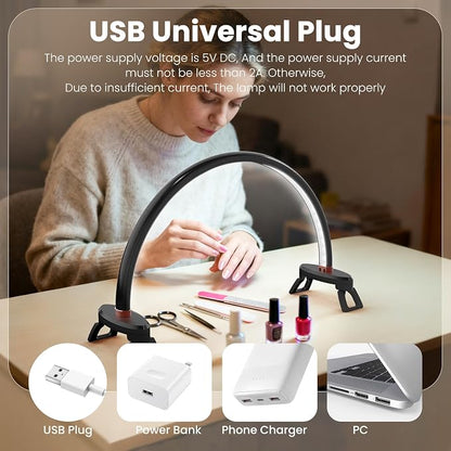 Yokilly Arc Half Moon Light: 16" Half Moon Light with Foldable Bracket for Desk Salon Table Use - No Flicker & Shadow-Free Desk Lamp with Stepless Brightness 3000-6500K for Manicurist Nail Tech