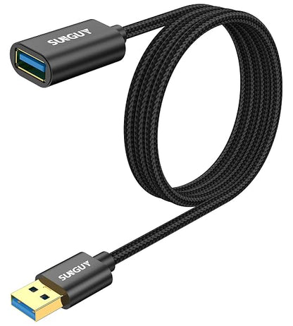 SUNGUY 5Gbps USB 3.0 Extension Cable, 3FT USB A Male to Female Extender Cord, Braided High Data Transfer Compatible with Xbox, Hard Drive, Webcam, USB Keyboard, Mouse, Flash Drive, Oculus VR, Black