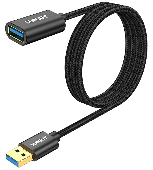 SUNGUY 5Gbps USB 3.0 Extension Cable, 3FT USB A Male to Female Extender Cord, Braided High Data Transfer Compatible with Xbox, Hard Drive, Webcam, USB Keyboard, Mouse, Flash Drive, Oculus VR, Black