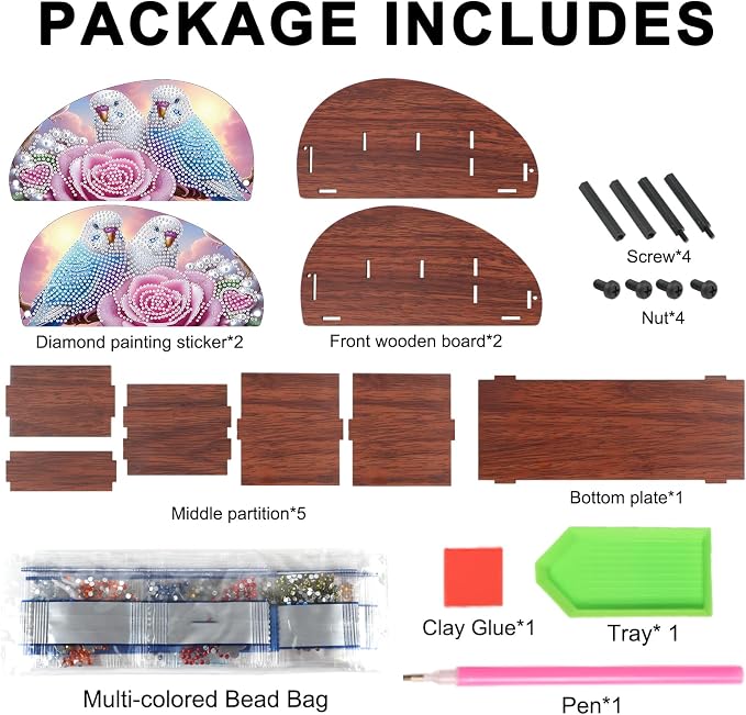 DIY Diamond Painting Tabletop Holder Lovebirds and Rose Design Handmade 5D Diamond Art Storage Box for TV AC Remotes Makeup Brushes Office Desktop Craft Valentine's Day Gift