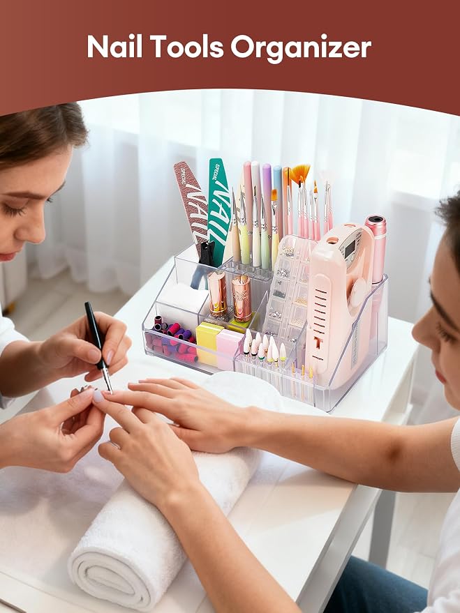 LIARTY Nail Drill Holder - Makeup Organizer Case for Brush | Acrylic Nail Drill Bits Holder Beauty Cosmetic Storage Box for Dresser Countertop and Bathroom Vanity