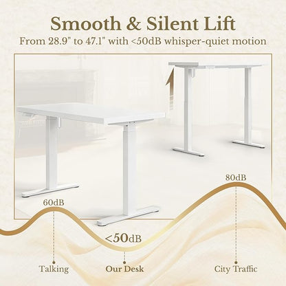 ErGear Electric Standing Desk, 48 Inch Adjustable Height Sit Stand Up Desk with 1.18" Thickness Whole-Piece Desktop, Computer Office Desk for Home Office, White