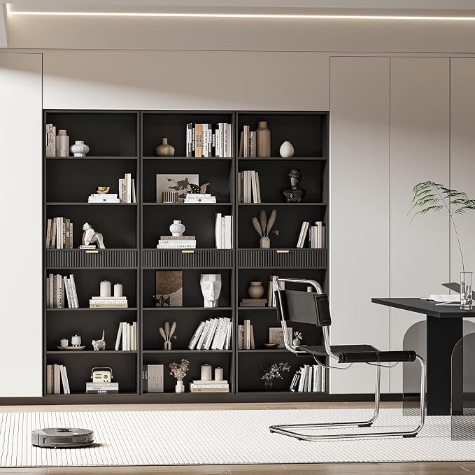 INNOD Multifunctional 7-Shelf Storage Bookcase, 72" Tall Wood Bookshelf with Drawer & Anti-Tip Kit, Display Organizer for Home Office, Living Room, Bedroom Furniture