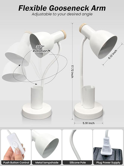 Desk Lamp, LED Desk Lamps for Home Office, 3 Color Modes Eye-Caring Reading Light, Flexible Gooseneck Desk Light with Pen Holder, Table Lamp for Bedroom Bedside College Dorm Study Room (White lamp)
