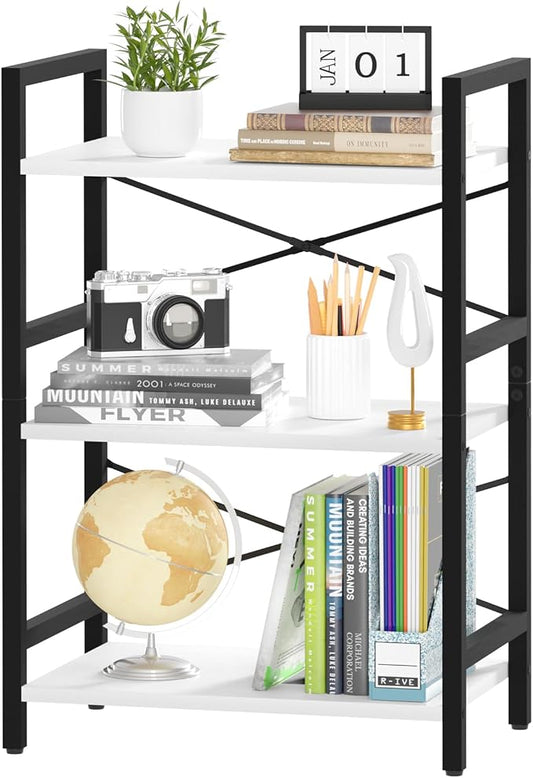 Yoobure Bookshelf Small Book Shelf, Solid Industrial 3 Tier Shelf Bookcase, Short Book Case for Bedroom, Living Room, Office Home, Small Spaces, Easy Assembly, White