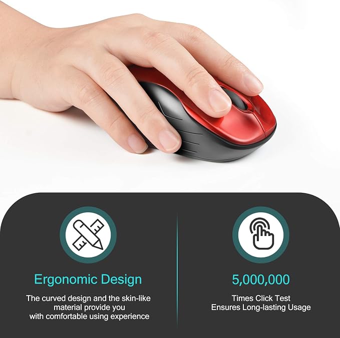 LeadsaiL Wireless Mouse, 2.4Ghz USB Cordless Mouse for Laptop, Compact Silent Mice, 4 Buttons, 3 Adjustable DPI, Ergonomic Optical Mouse for MacOS and Windows Coumpter, Notebook