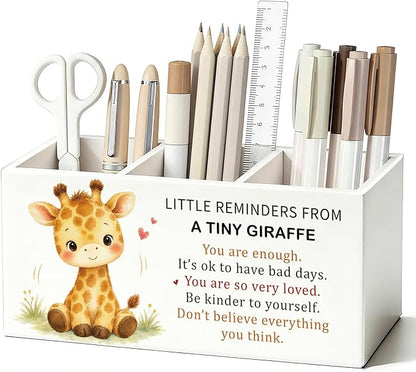 Positive Giraffe Pen Pencil Holder Desk Accessories Gifts for Women | Cute Giraffe Pen Pencil Wooden Organizer Office Accessories Decorations for Office Dorm Room Bedroom Tabletop Desk Decor