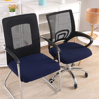 Smiry Stretch Jacquard Office Computer Chair Seat Covers, Removable Washable Anti-dust Desk Chair Seat Cushion Protectors - Navy Blue