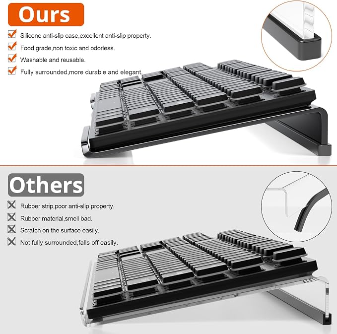 Richboom Ergonomic Computer Keyboard Stand - Tilt PC Keyboard Stand Riser for Easy Typing, Acrylic Keyboard Tray Holder for Office Desk, Home, School, with Silicone Anti-Slip Case, Black